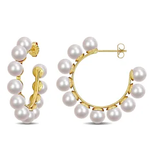 Pearl Hoop 14K Yellow Gold Earrings
