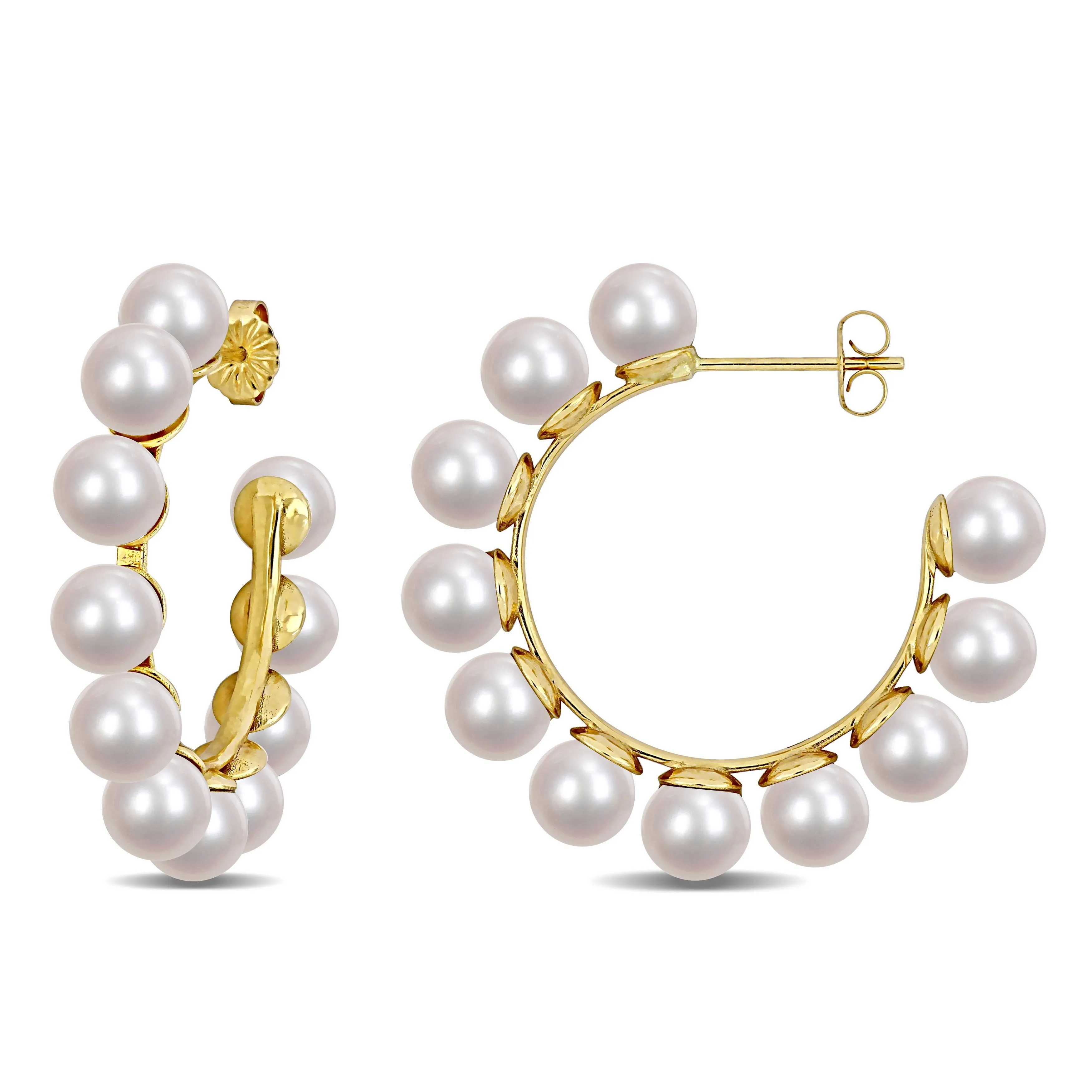 Pearl Hoop 14K Yellow Gold Earrings