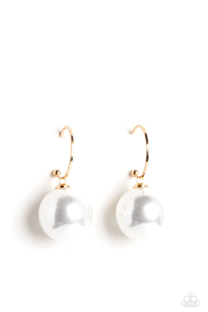PEARL of My Eye - Gold - Oversized White Pearl Paparazzi Hoop Earrings