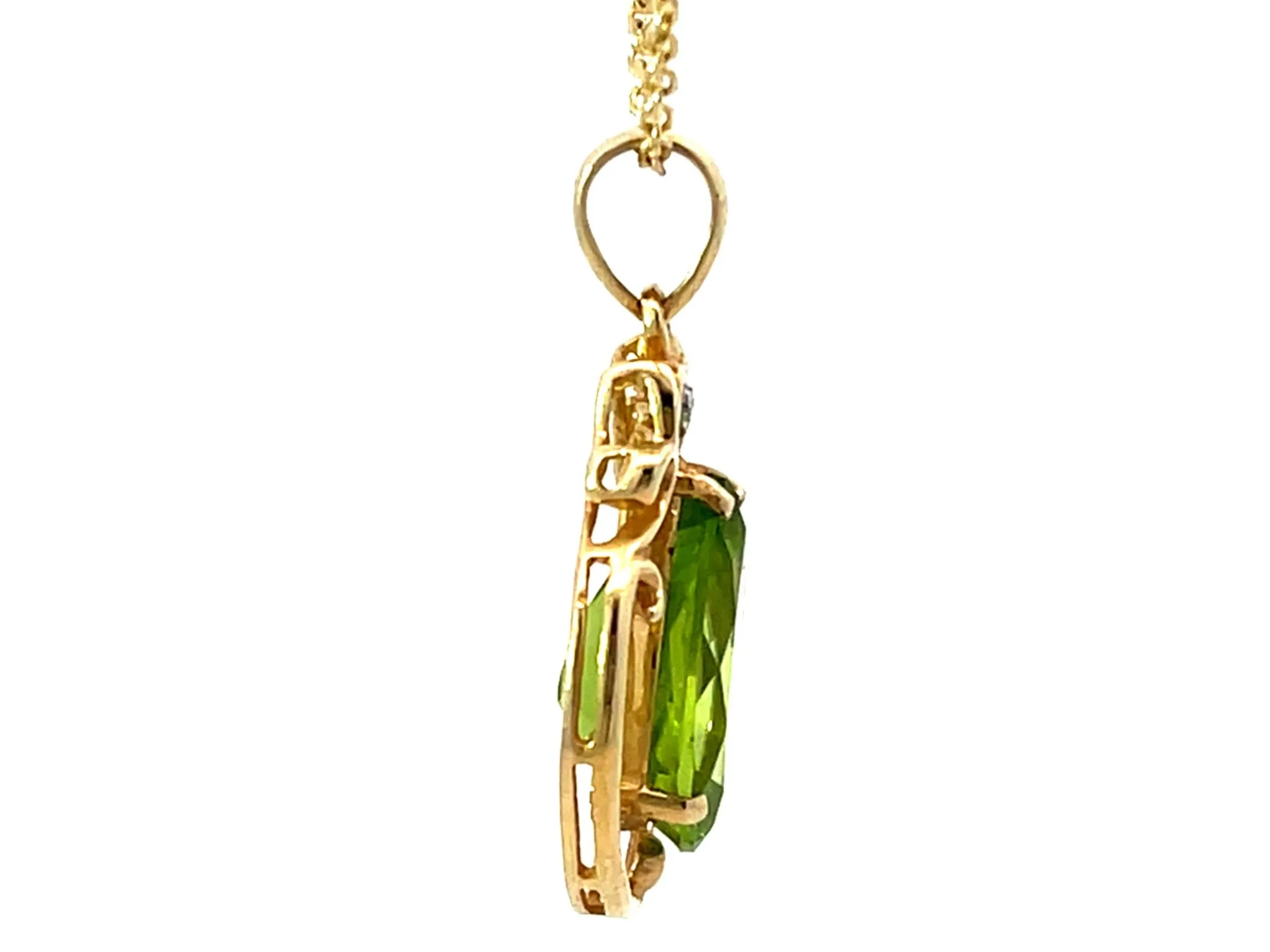 Peridot Diamond Solid 14K Yellow Gold Pendant Necklace