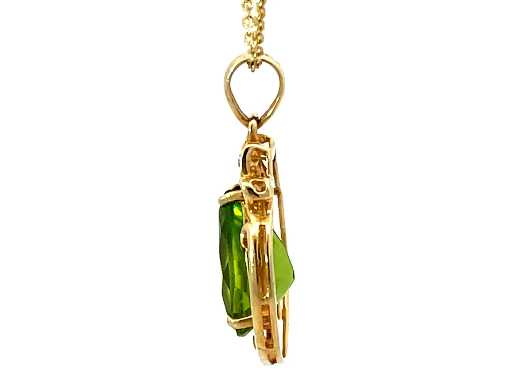 Peridot Diamond Solid 14K Yellow Gold Pendant Necklace