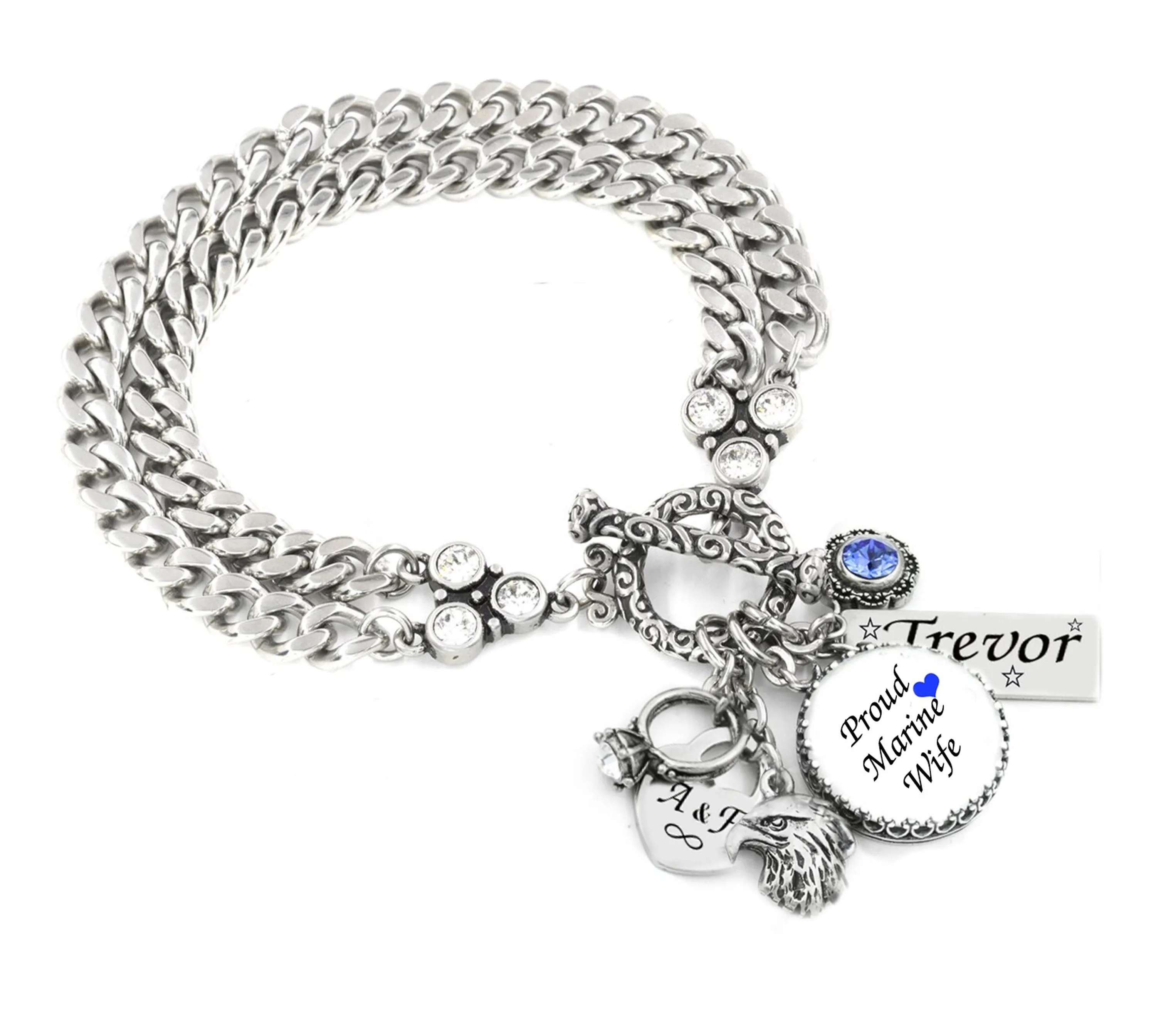 Personalized Marine Wife Bracelet or choice of Military Branch