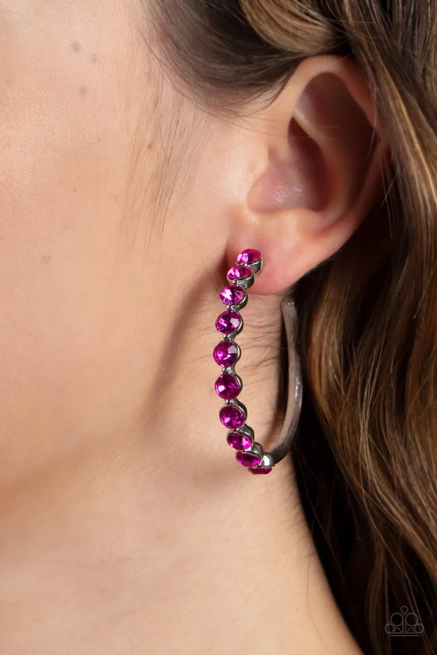 Photo Finish - Pink - Rhinestone Paparazzi Hoop Earrings