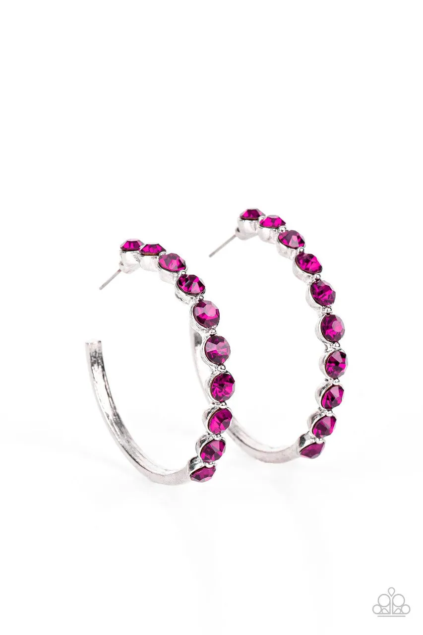 Photo Finish - Pink - Rhinestone Paparazzi Hoop Earrings