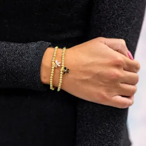 Pink Bow Stretchy Gold Bracelet
