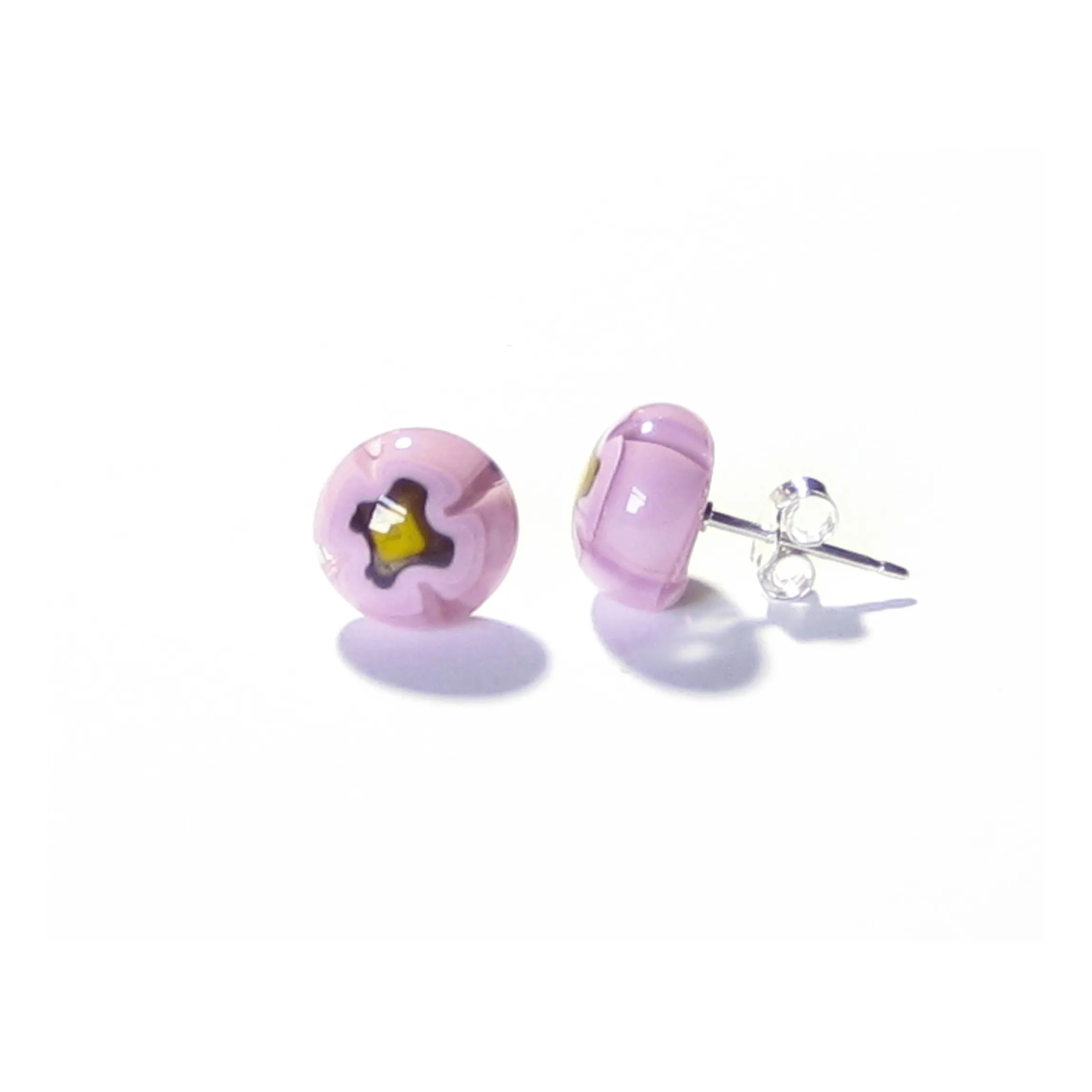 Pink Murano Millefiori Sterling Post Earrings, Stud