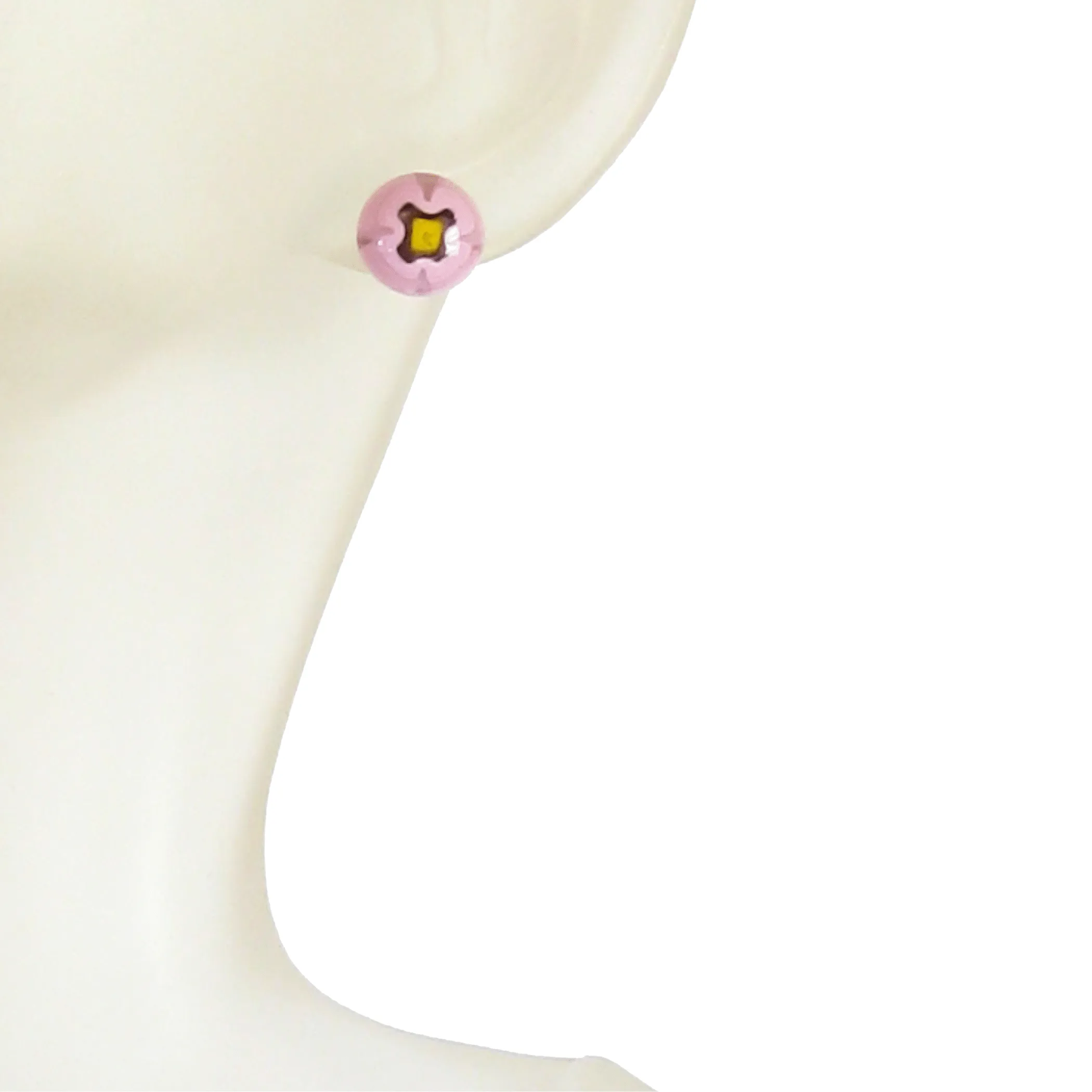 Pink Murano Millefiori Sterling Post Earrings, Stud