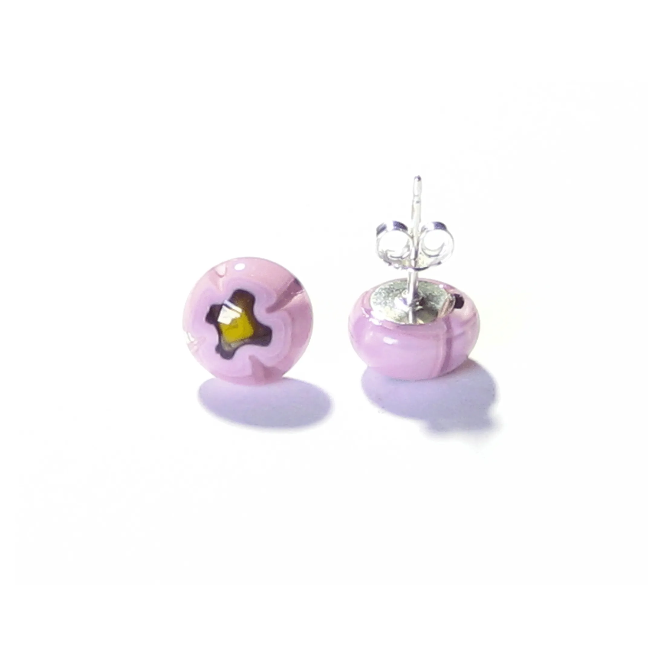 Pink Murano Millefiori Sterling Post Earrings, Stud