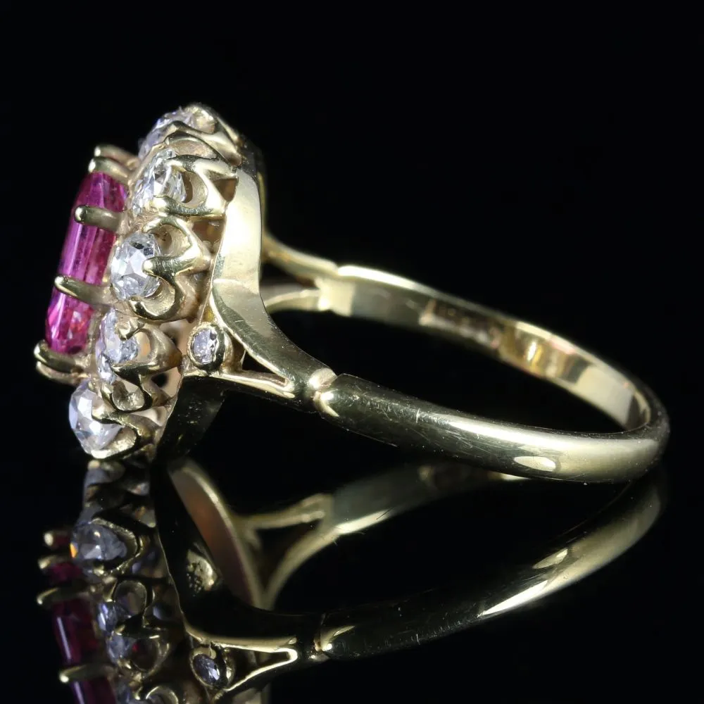 Pink Sapphire Diamond Cluster Ring 18Ct Gold