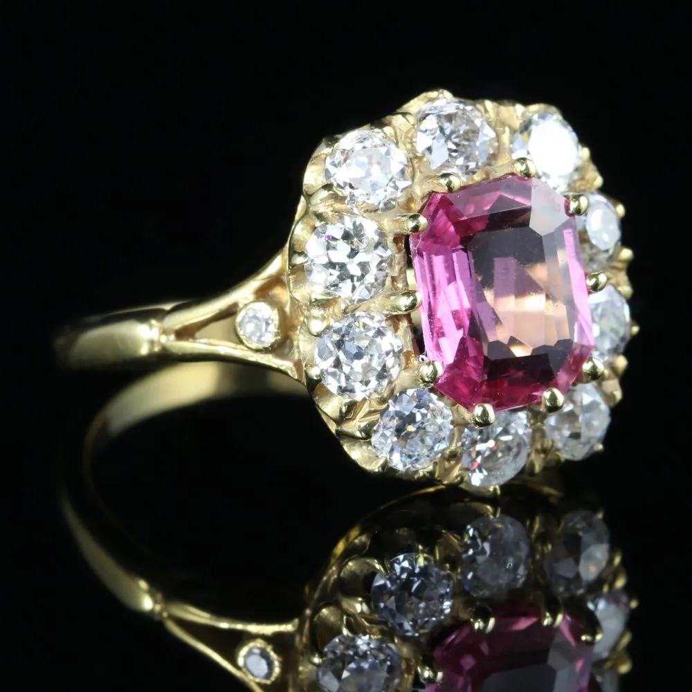 Pink Sapphire Diamond Cluster Ring 18Ct Gold