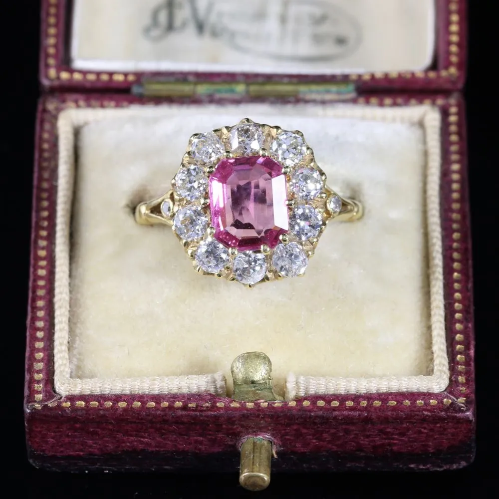 Pink Sapphire Diamond Cluster Ring 18Ct Gold