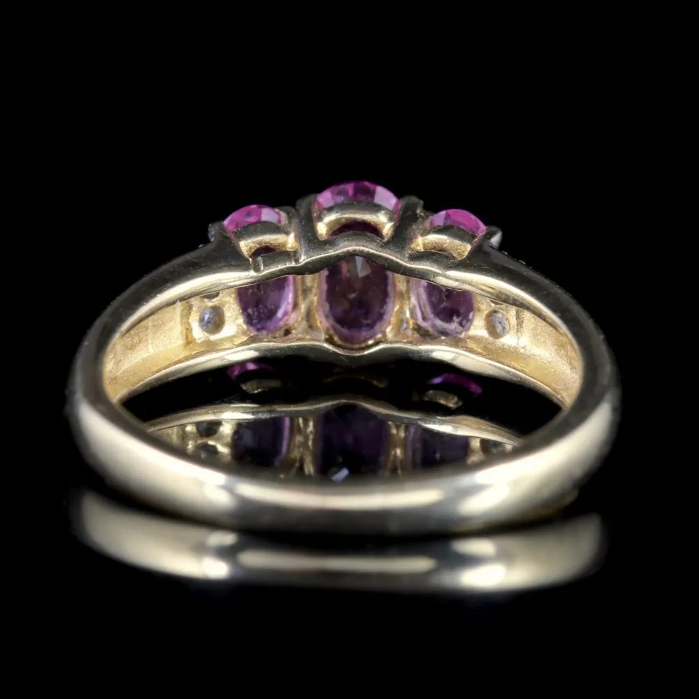 Pink Sapphire Trilogy Ring Diamond 9Ct Gold