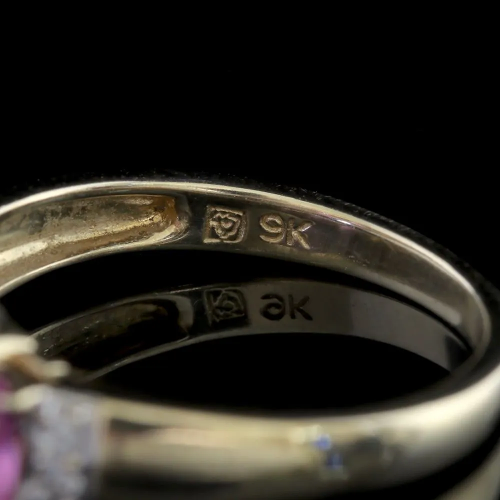 Pink Sapphire Trilogy Ring Diamond 9Ct Gold