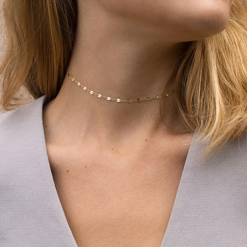 Plated Single Link Chain Choker Necklace - Gold