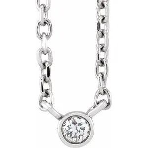 Platinum .02 CT Natural Diamond Solitaire 16-18" Necklace