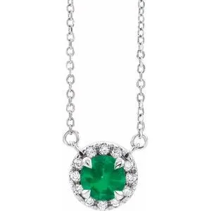 Platinum 3 mm Lab-Grown Emerald & .03 CTW Natural Diamond 16" Necklace