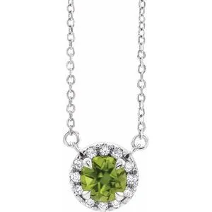 Platinum 4.5 mm Natural Peridot & .05 CTW Natural Diamond 18" Necklace