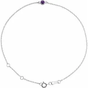 Platinum Natural Amethyst Bezel-Set Solitaire 6 1/2-7 1/2" Bracelet