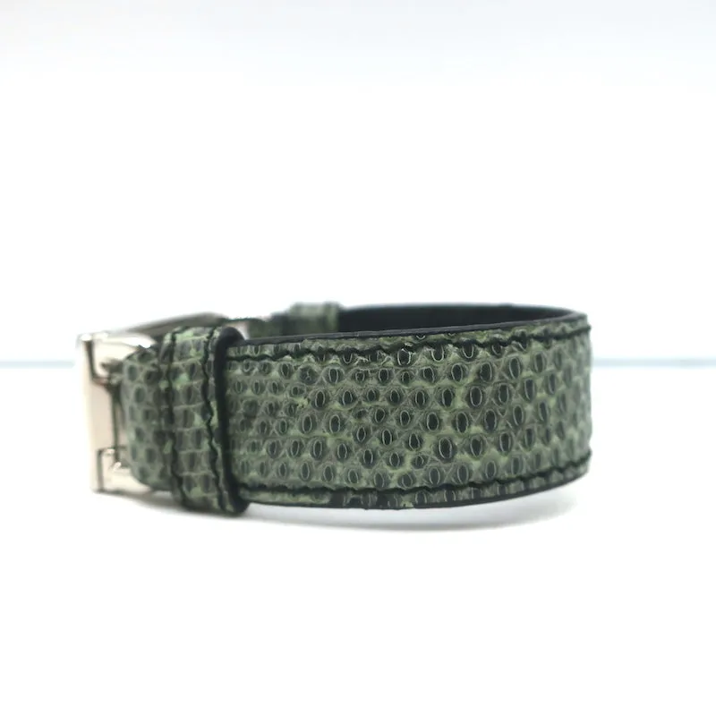 Prada Logo Plaque Bracelet Light Green Lizard Skin Size Medium