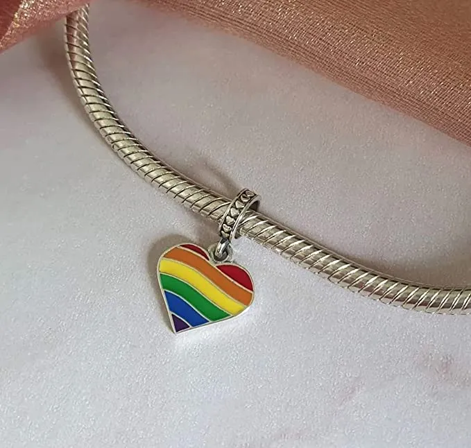 Pride Rainbow Heart LGBTIQ  Dangle Pendant Charm