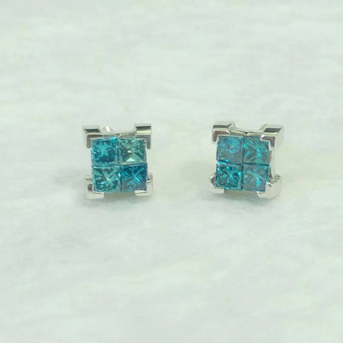Princess-Cut Blue Diamond Stud Earrings