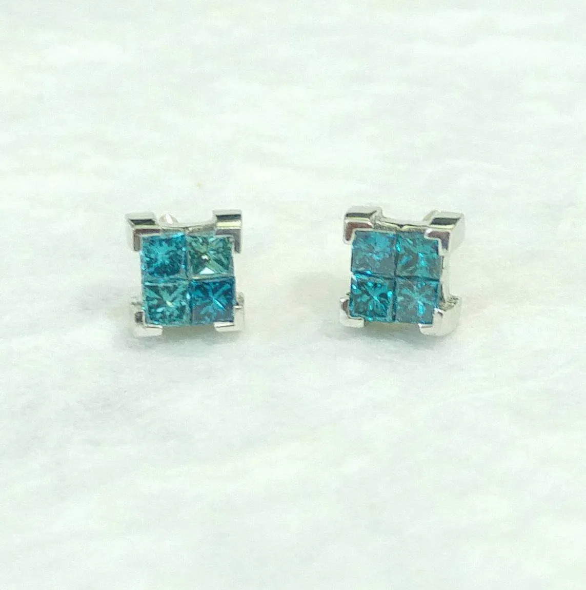 Princess-Cut Blue Diamond Stud Earrings