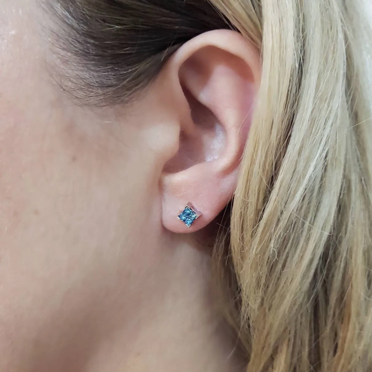 Princess-Cut Blue Diamond Stud Earrings
