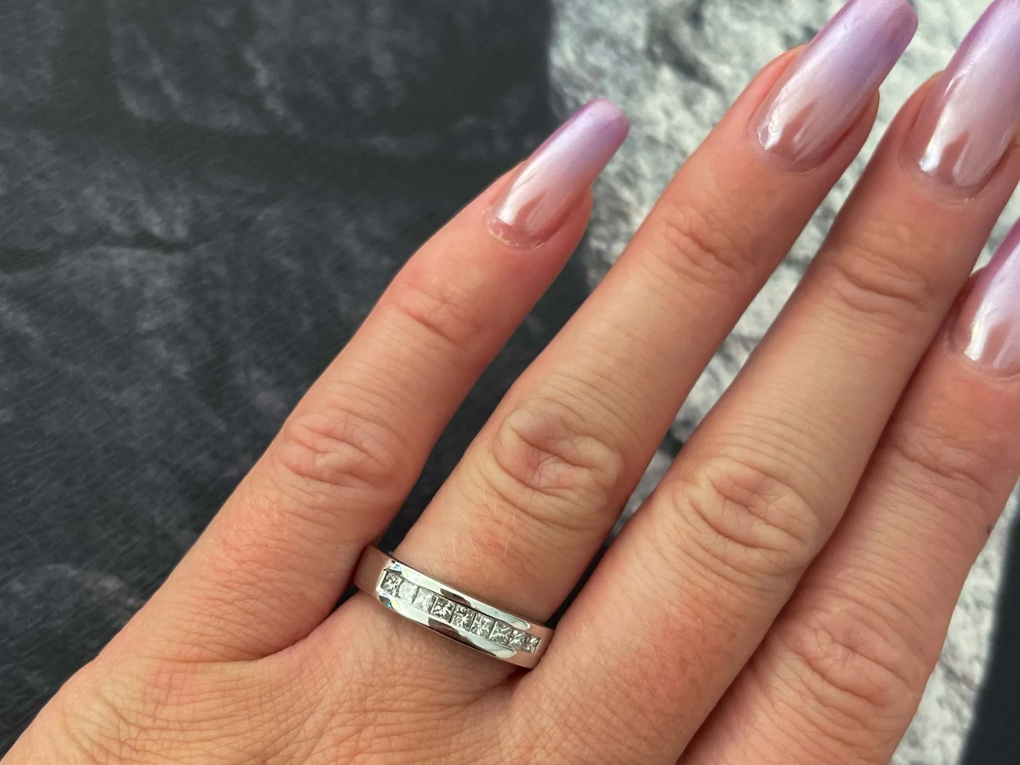Princess Cut Diamond Band Ring Solid 14K White Gold