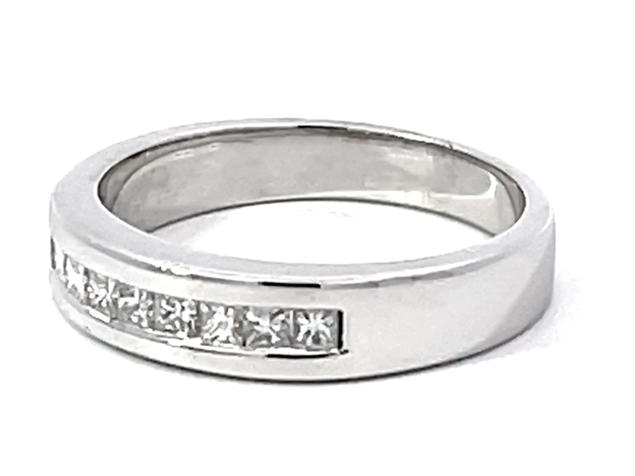 Princess Cut Diamond Band Ring Solid 14K White Gold