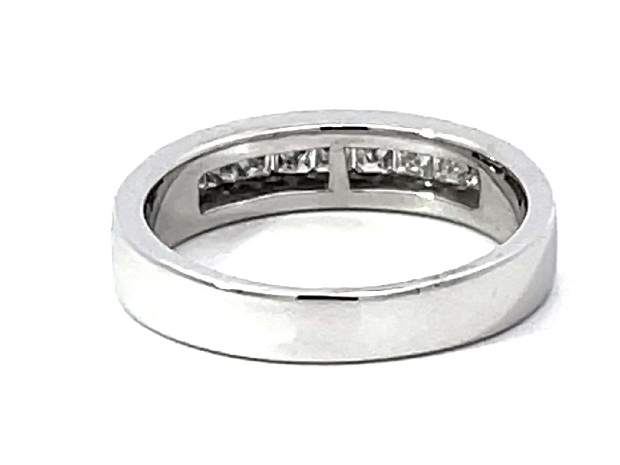Princess Cut Diamond Band Ring Solid 14K White Gold