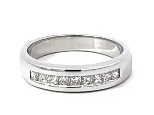 Princess Cut Diamond Band Ring Solid 14K White Gold
