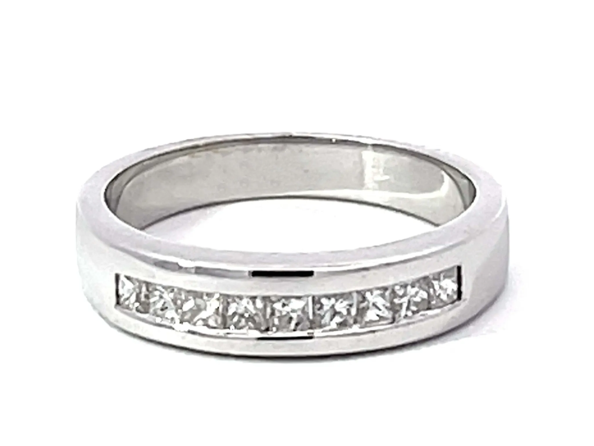 Princess Cut Diamond Band Ring Solid 14K White Gold