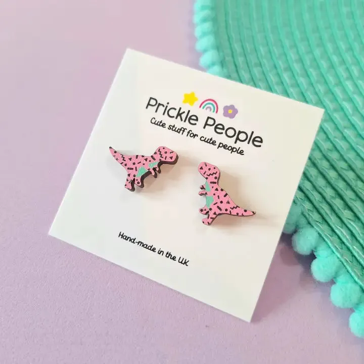 Prink Retro T-Rex Dinosaur Stud Earrings