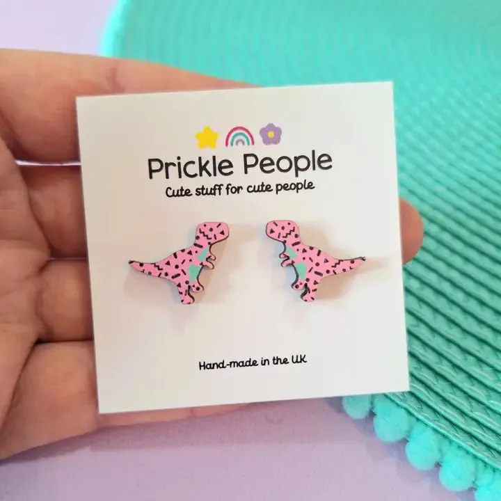 Prink Retro T-Rex Dinosaur Stud Earrings