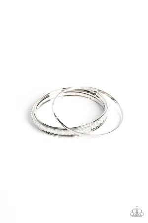Prismatic Pizazz - White - Crystal-like Bead Silver Paparazzi Bangle Bracelet