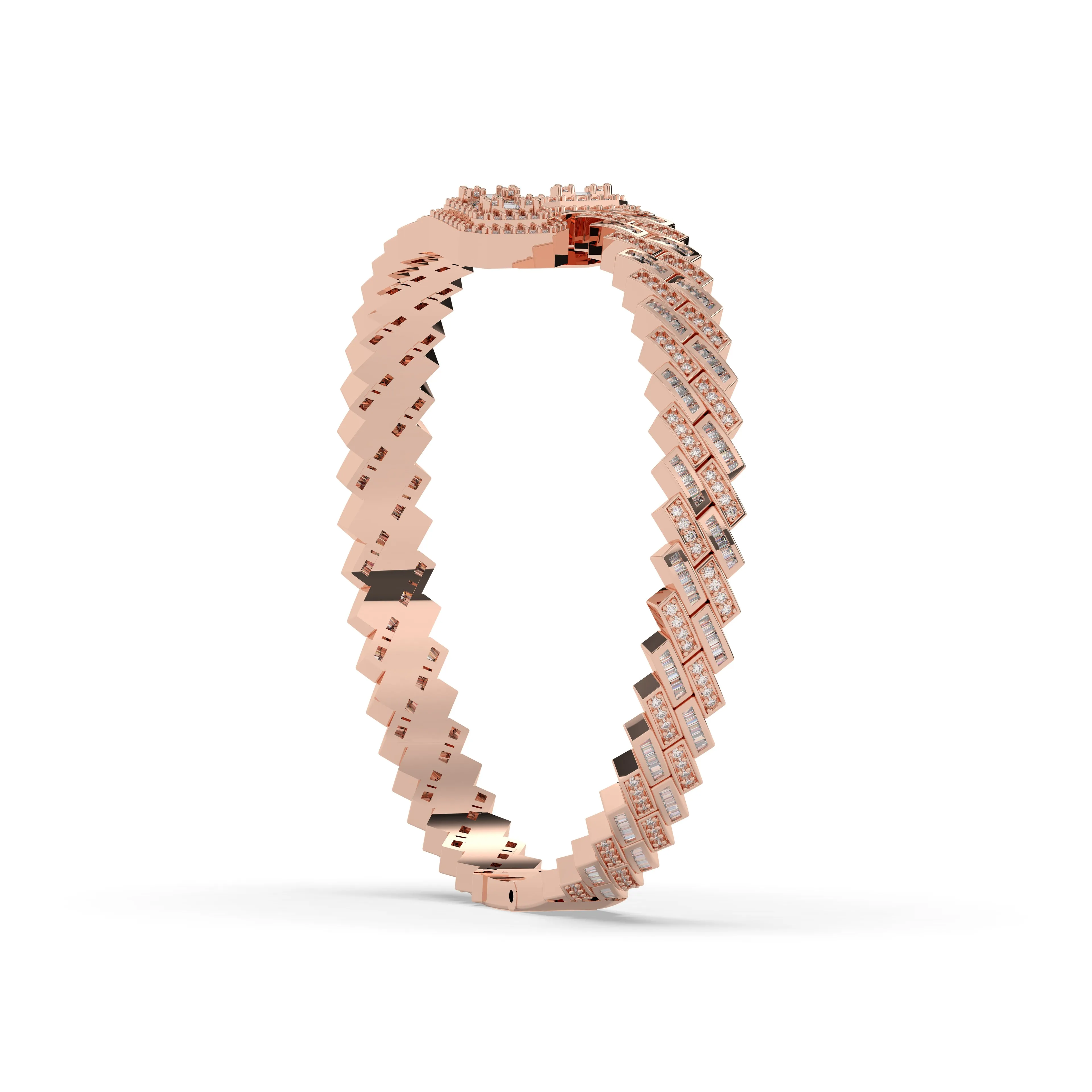 Prong Set Cuban Diamond Baguette Bangle