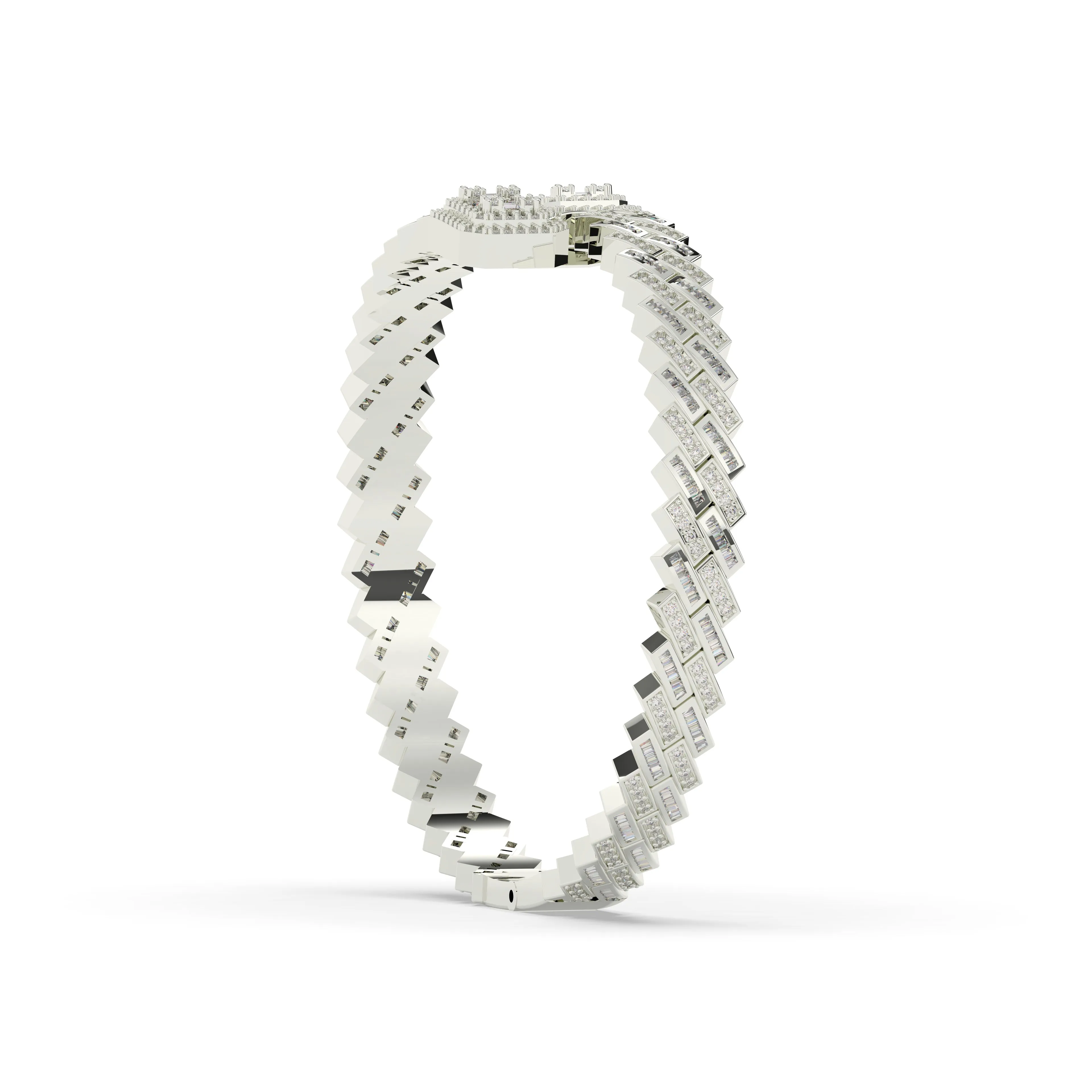 Prong Set Cuban Diamond Baguette Bangle