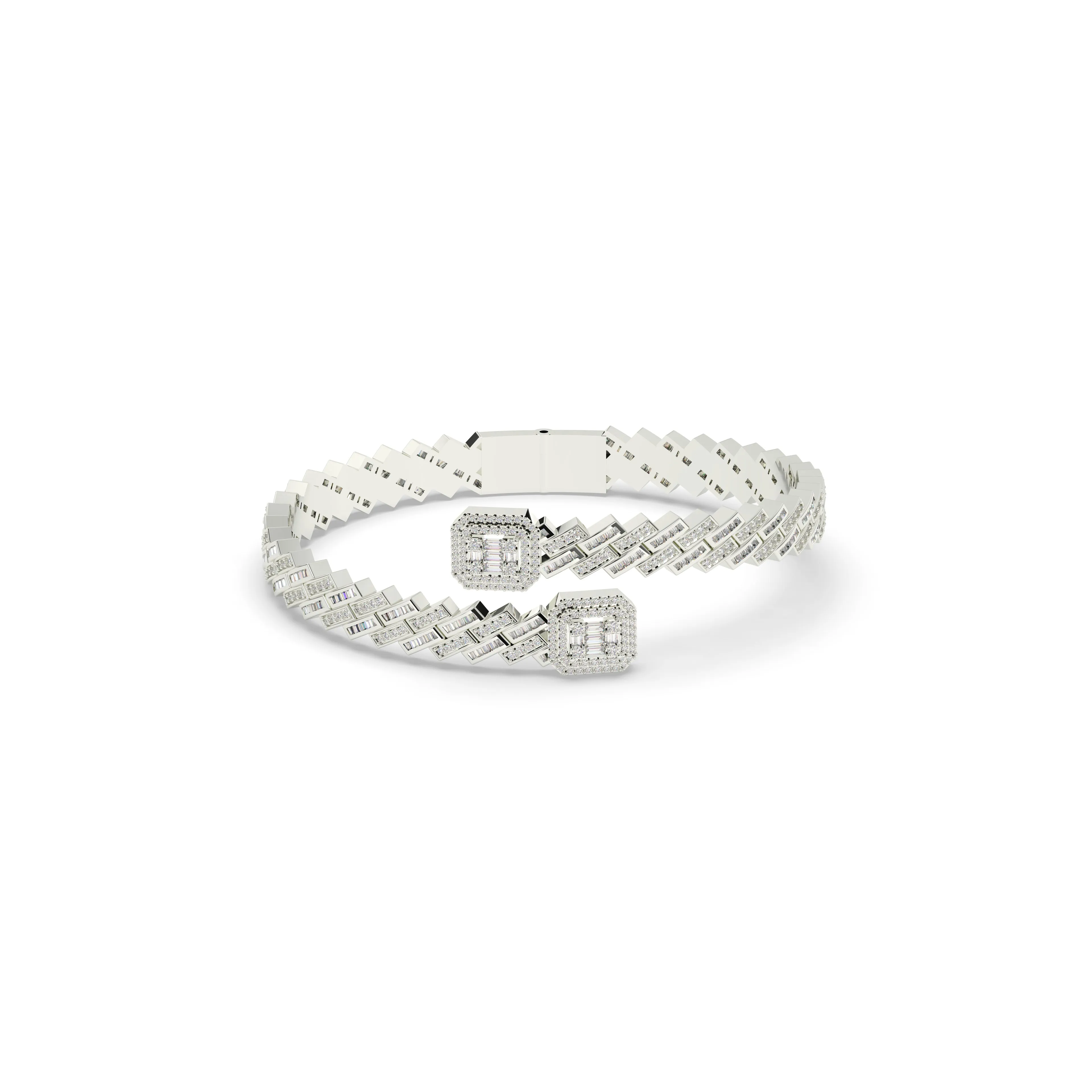 Prong Set Cuban Diamond Baguette Bangle