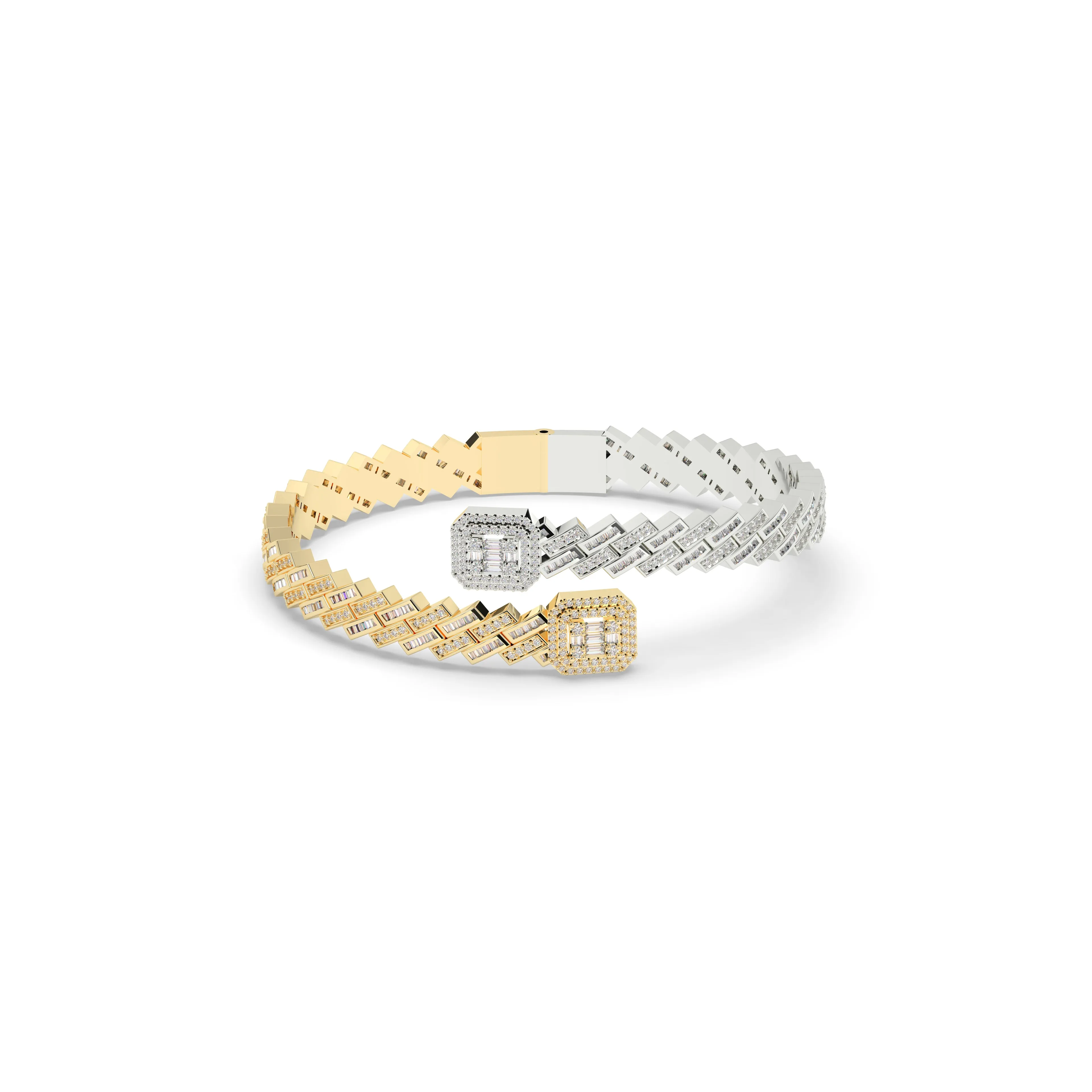 Prong Set Cuban Diamond Baguette Bangle