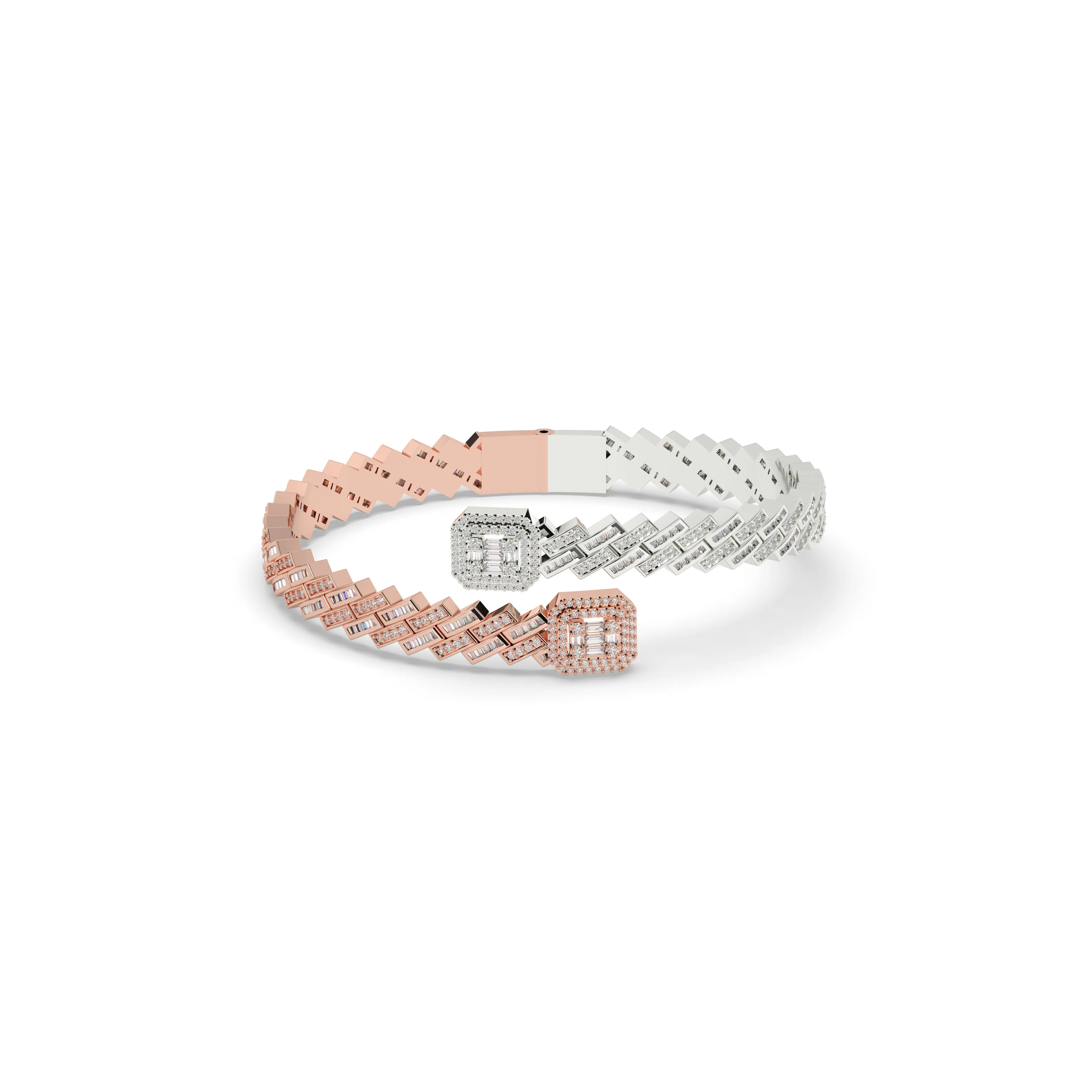 Prong Set Cuban Diamond Baguette Bangle