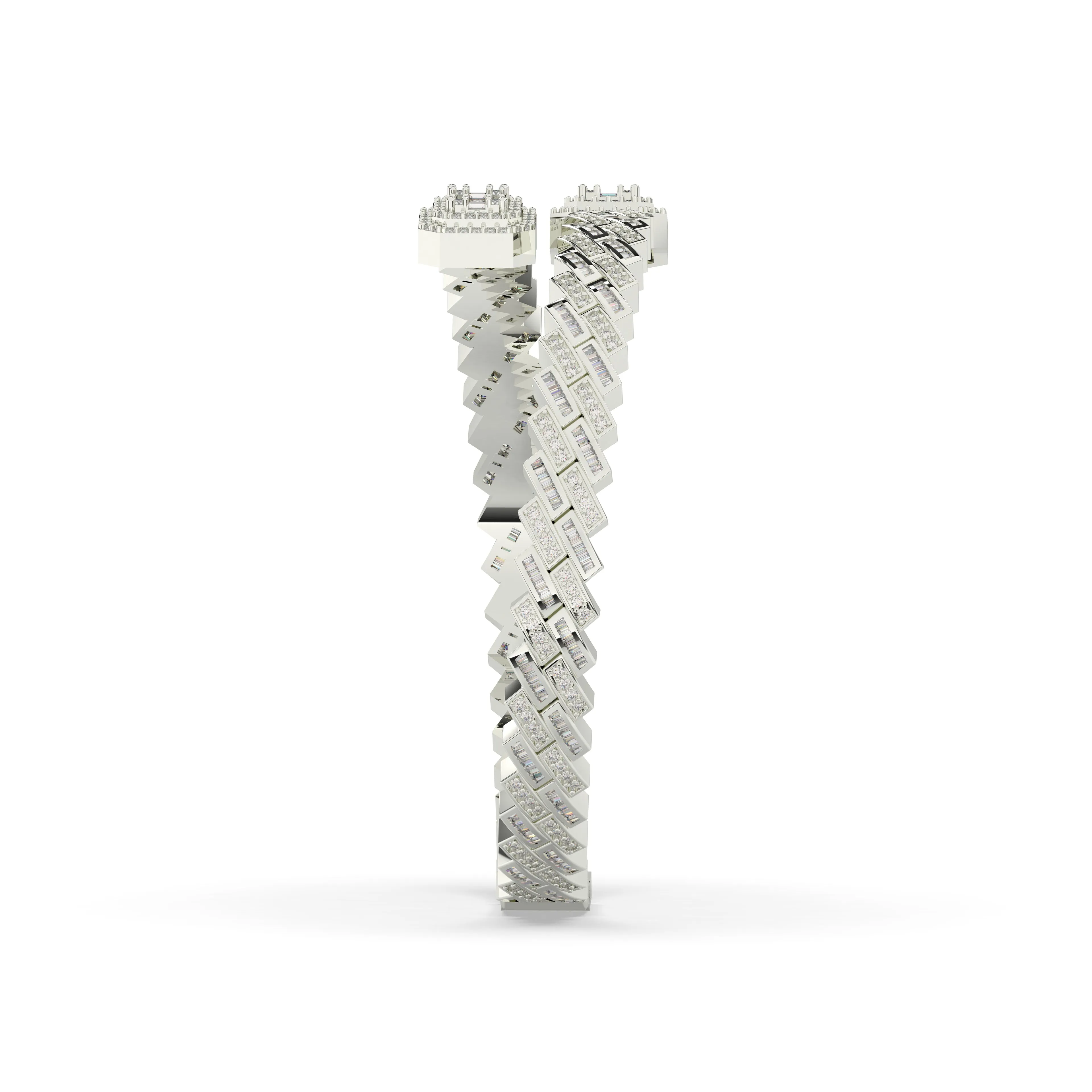 Prong Set Cuban Diamond Baguette Bangle