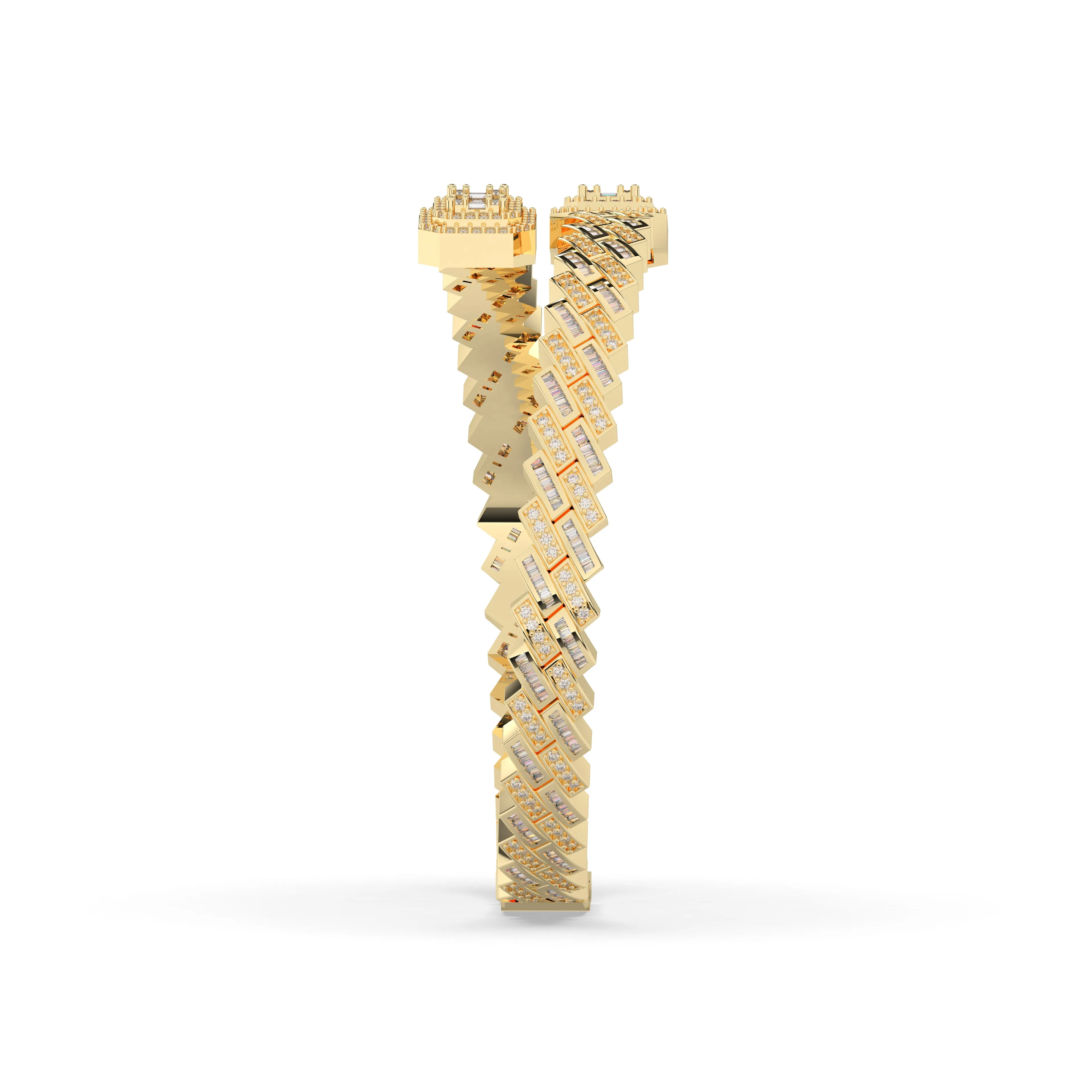 Prong Set Cuban Diamond Baguette Bangle
