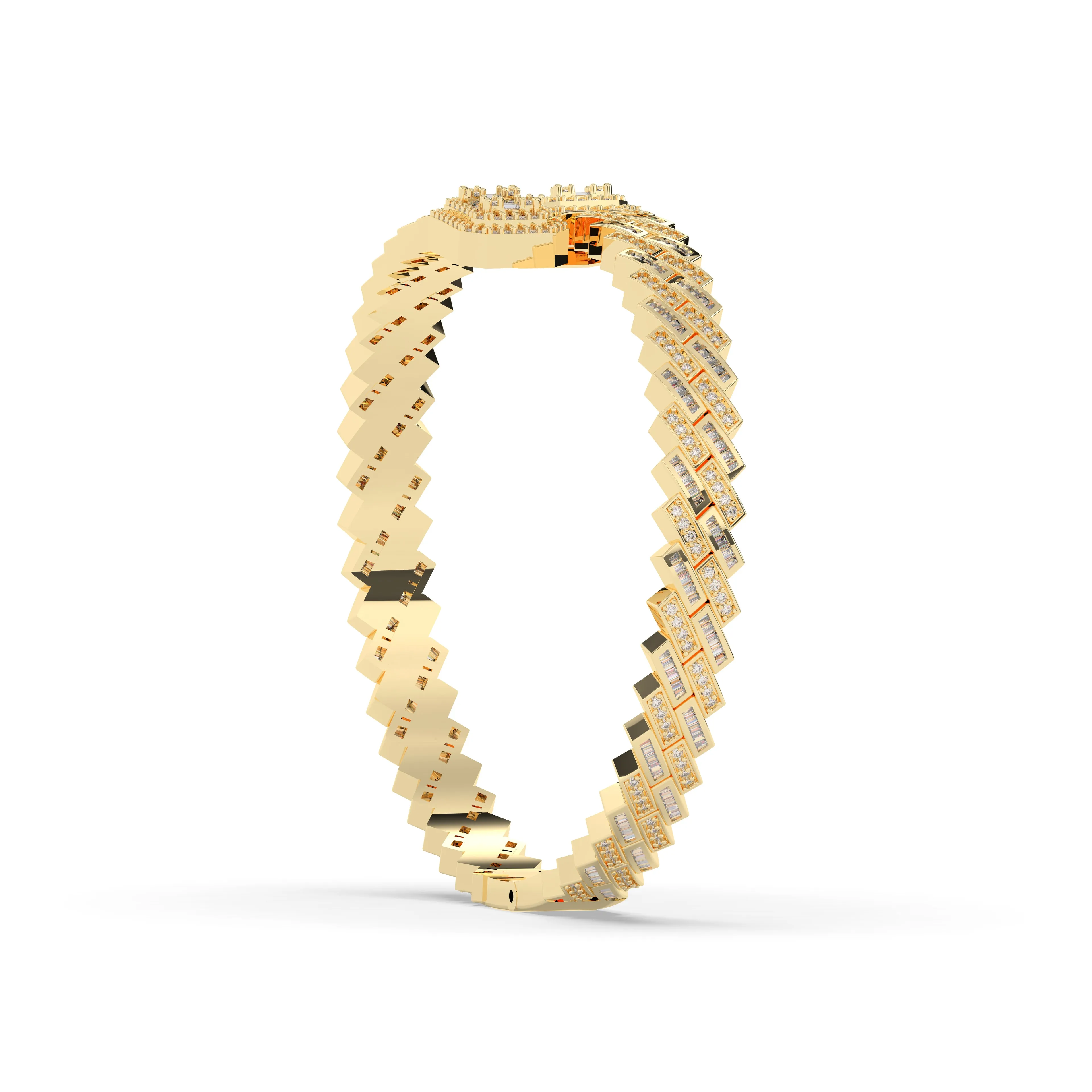 Prong Set Cuban Diamond Baguette Bangle