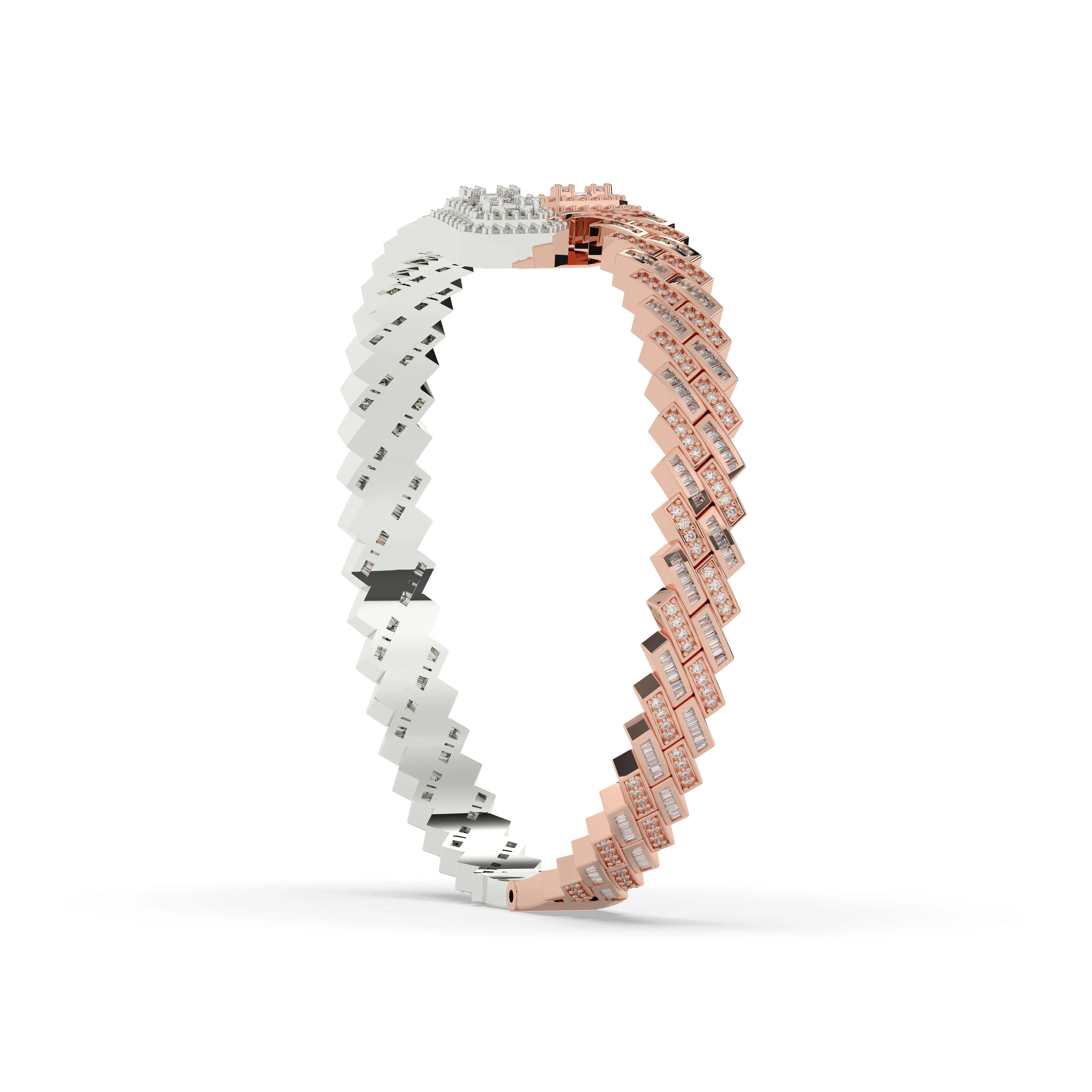 Prong Set Cuban Diamond Baguette Bangle