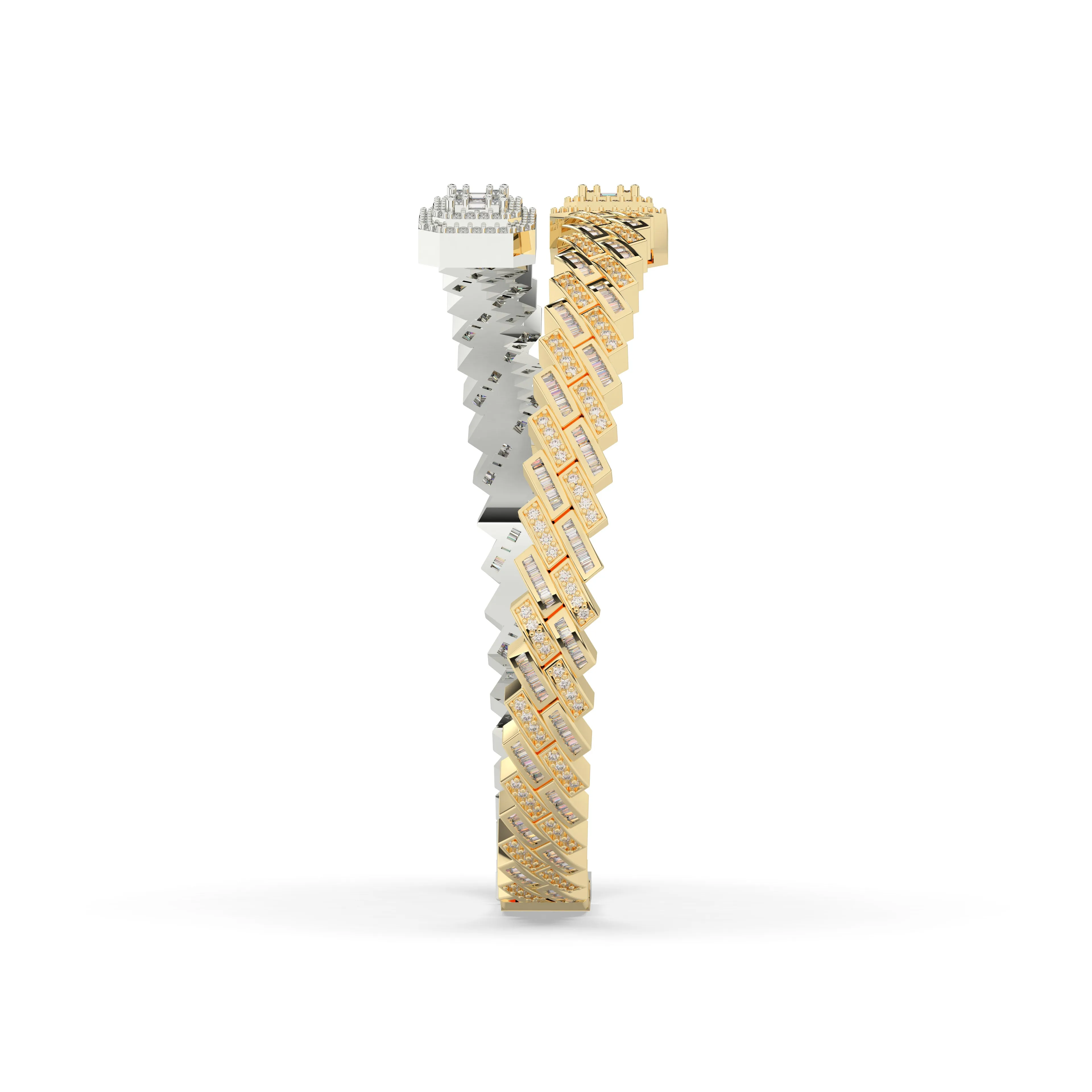 Prong Set Cuban Diamond Baguette Bangle