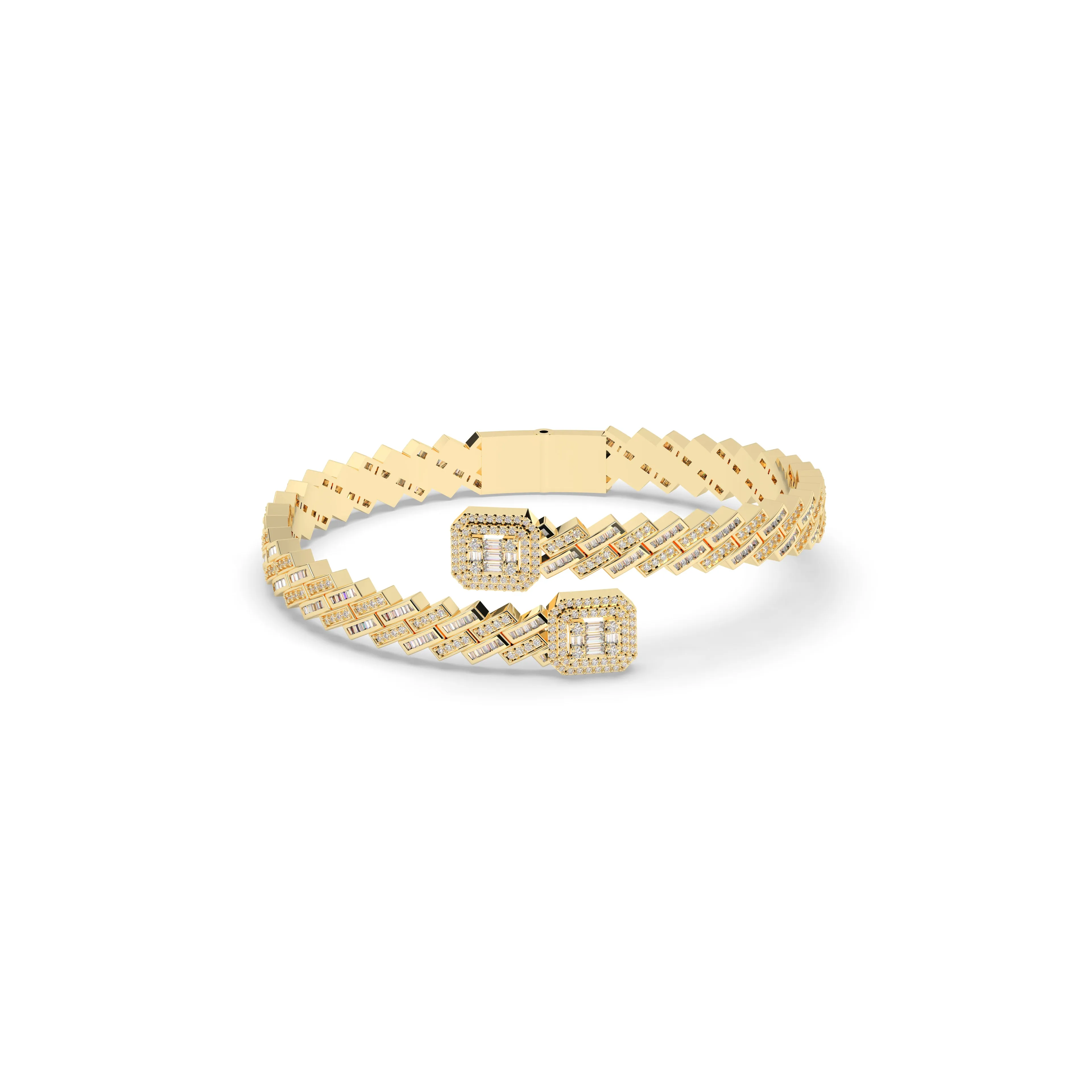 Prong Set Cuban Diamond Baguette Bangle
