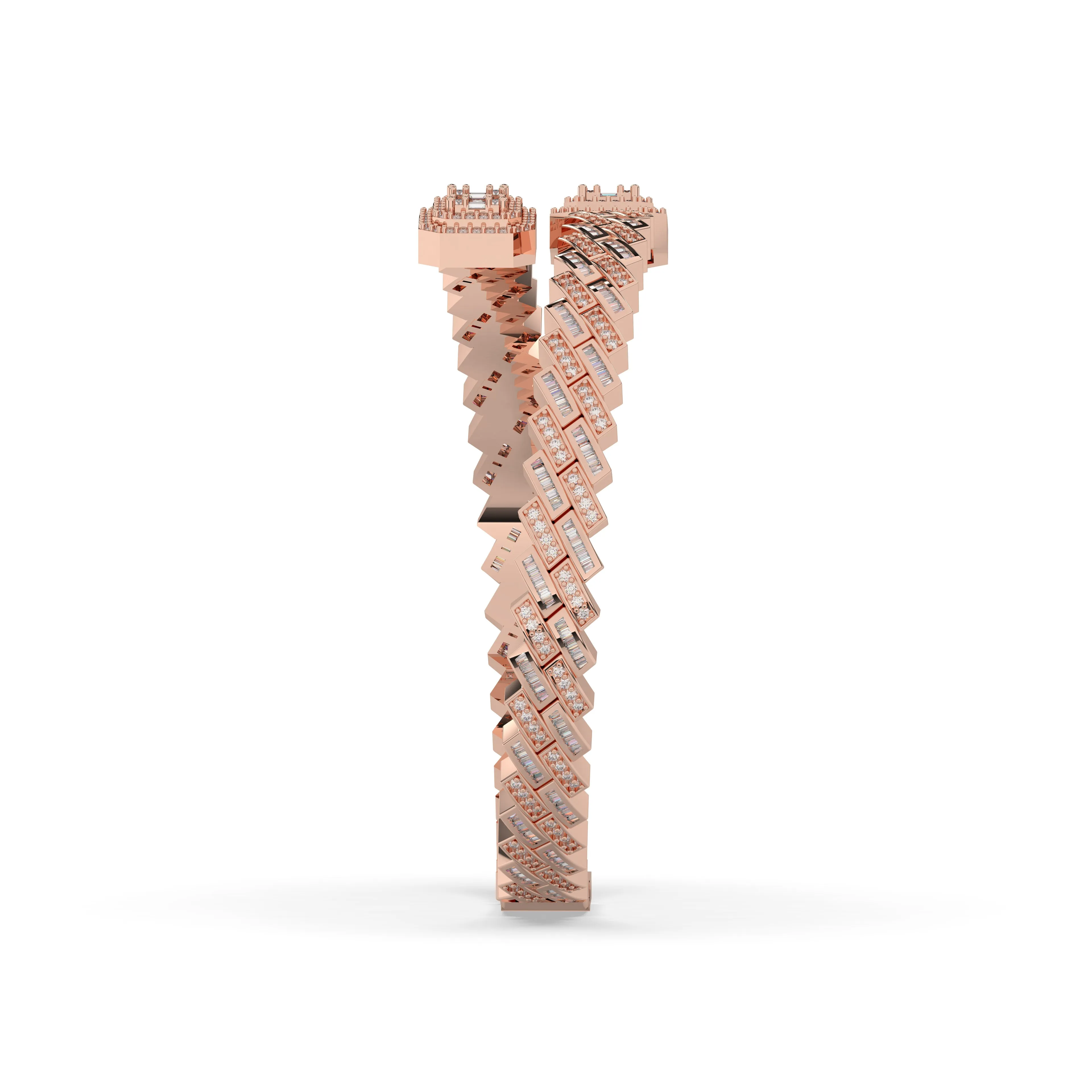 Prong Set Cuban Diamond Baguette Bangle