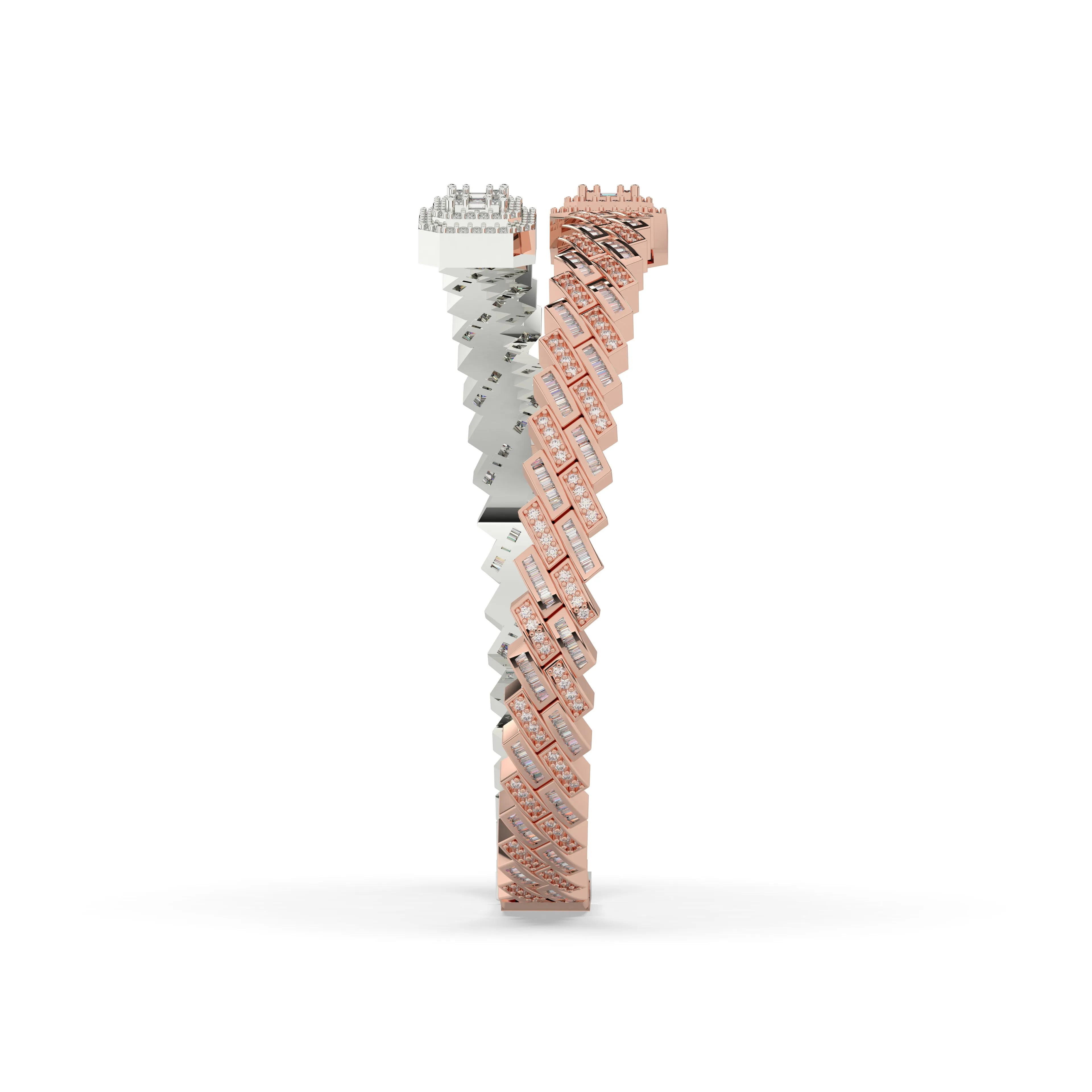 Prong Set Cuban Diamond Baguette Bangle