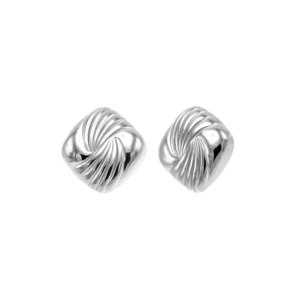 Puffy Lined Square Stud Earring