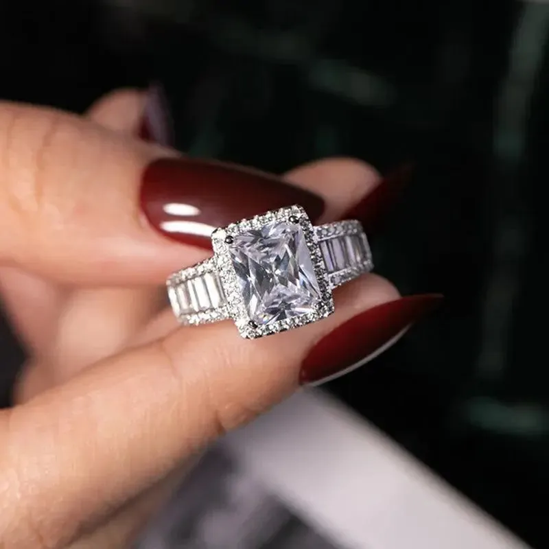 Pure Natural White 3 Carats Moissanite Gemstone S925 Silver color Ring for Women Anillos De Jewelry Bizuteria Rings